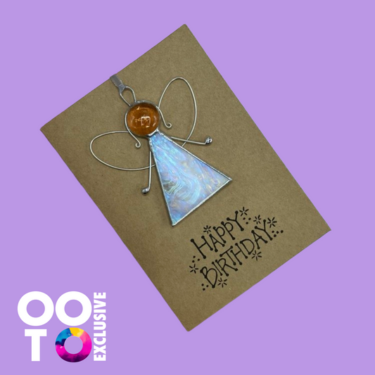 Birthday Card with White Angel | Stained Glass