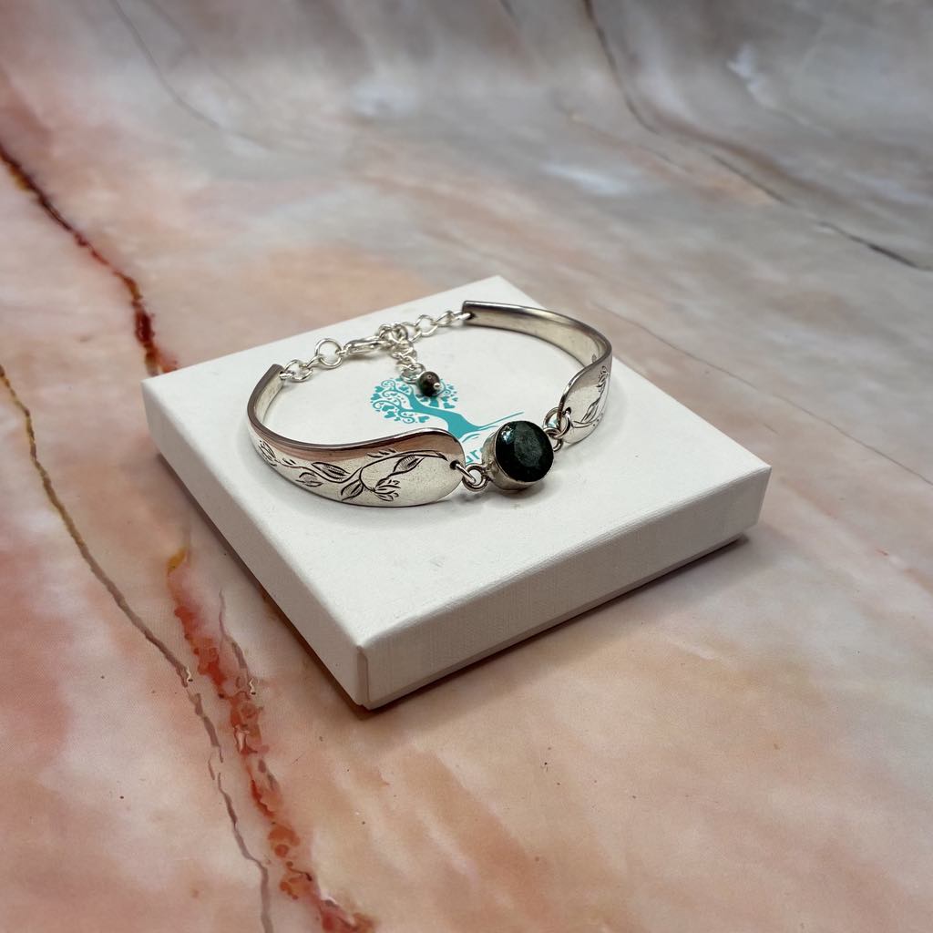 Adjustable Vintage Spoon Bracelets with Crystal Charms | Sterling Silver & Silver Plated | Various Designs