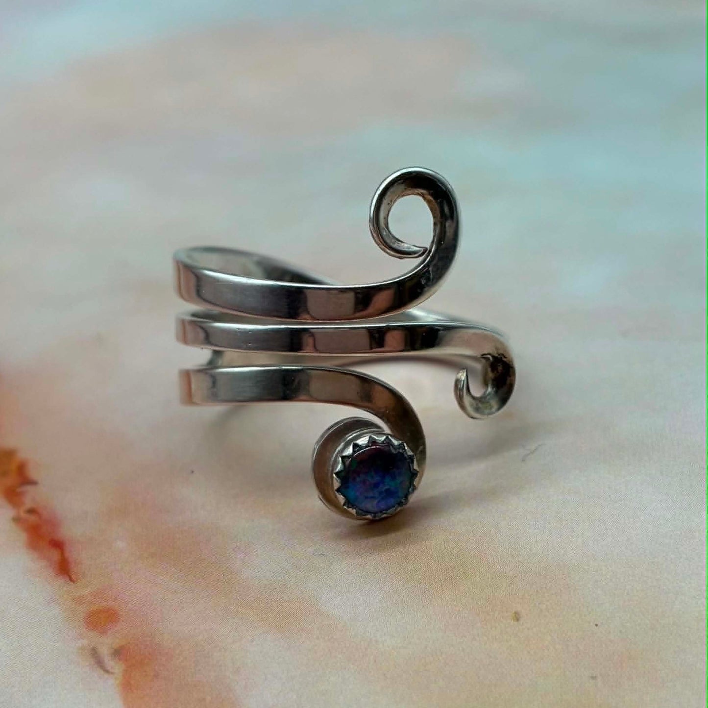 Vintage Fork Ring | Sterling Silver & Black Opal