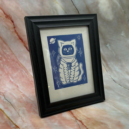 Space Cat Lino Print | 8 x 10 inch Frame