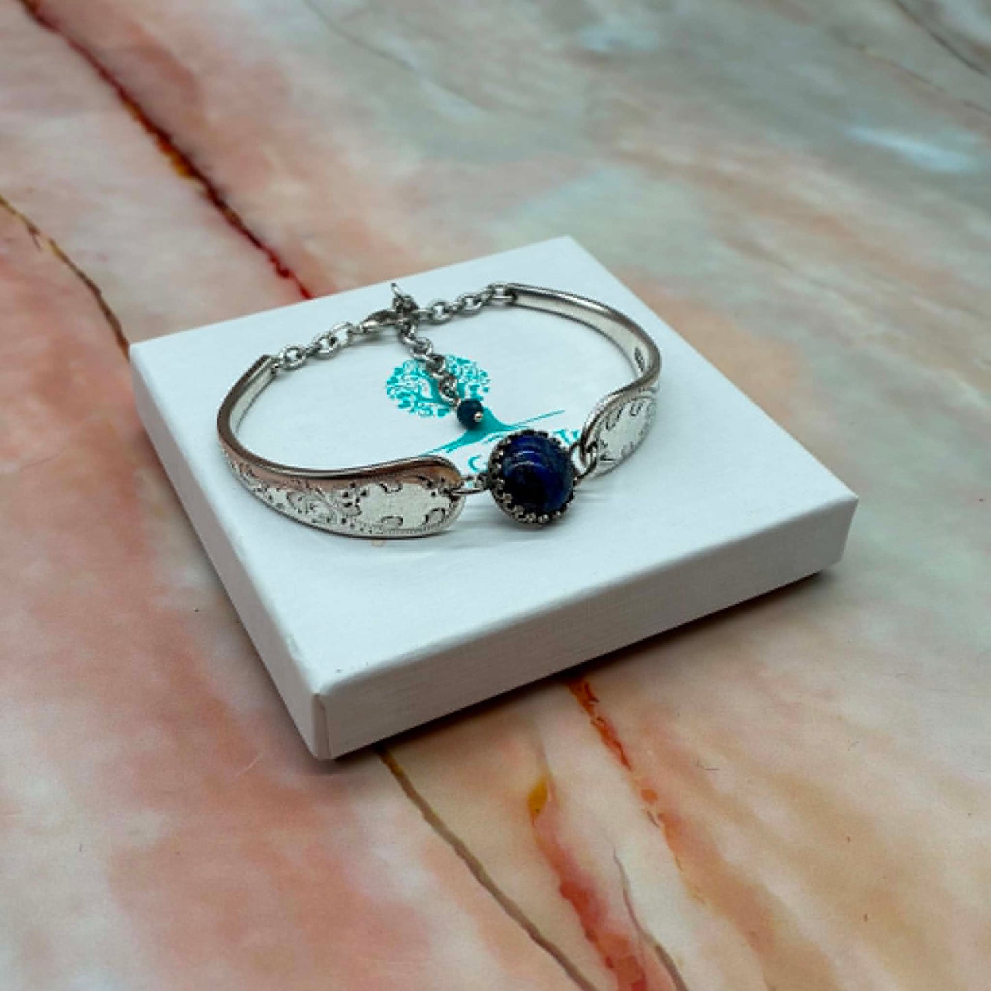 Adjustable Vintage Spoon Bracelets with Crystal Charms | Sterling Silver & Silver Plated | Various Designs