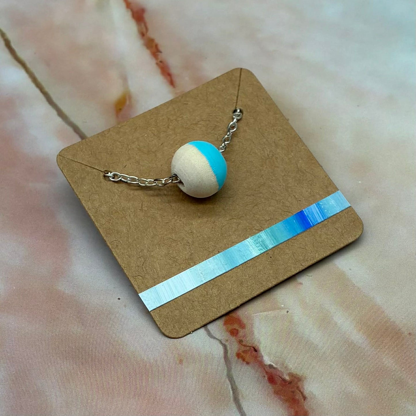 Wooden Bead Necklaces | Hand Painted | Silver Plated or Rose Gold Plated Chains