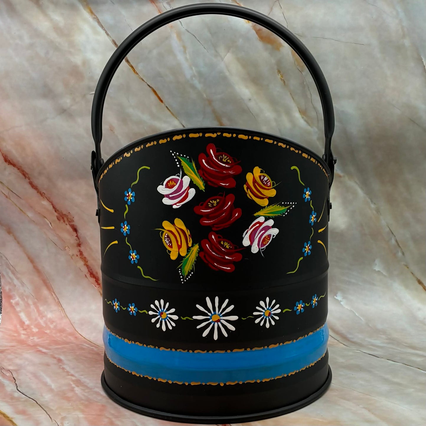 Hand Painted Coal Scuttle | Metal & Enamel