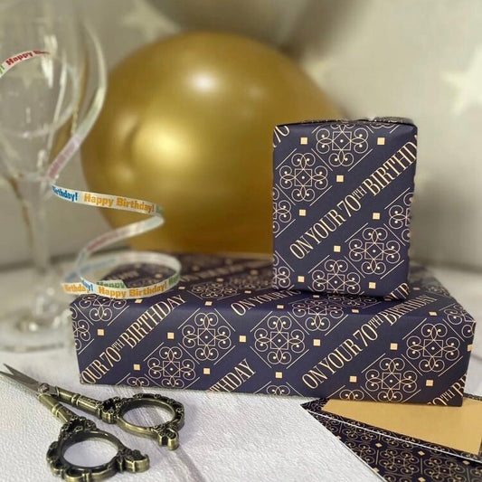 On your 70th Birthday | Gift Wrapping Paper | 500mm x 700mm | Matching Tag