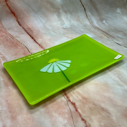 Lime Green Daisy Dish | Fused Glass