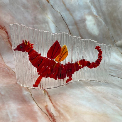 Freestanding Red Dragon Wave | Fused Glass