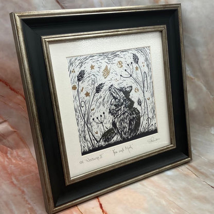 Nocture I, II & III | Open Edition Framed Lino prints of Badger, Fox  & Hare