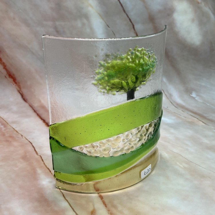 Countryside Curve | Tree On Hill | Fused Glass