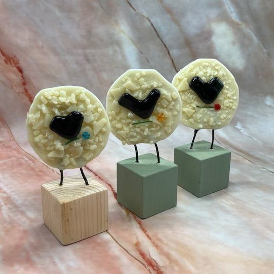 The Block Flock | Freestanding Large Sheep with Flower | Fused Glass