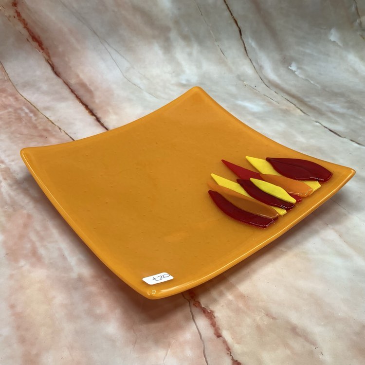 Orange Flames Dish | Fused Glass