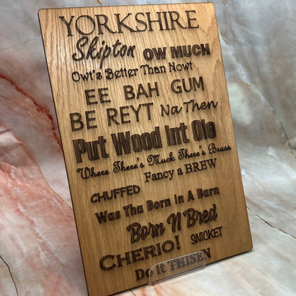 Yorkshire Sayings & Slang Wall Art | Laser Etched