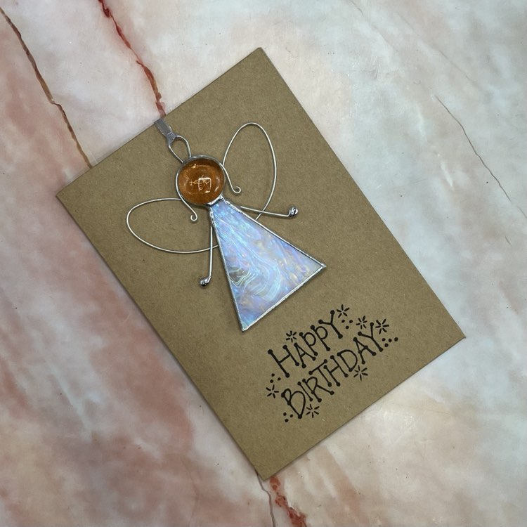 Birthday Card with White Angel | Stained Glass
