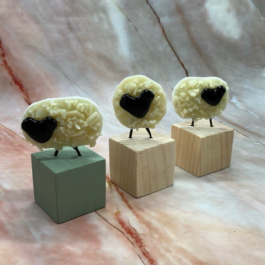 The Block Flock | Freestanding Small Sheep | Fused Glass | 3 Designs