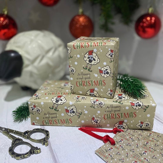 Christmas Yorkshire Sheep | Gift Wrapping Paper | 500mm x 700mm | Matching Tag