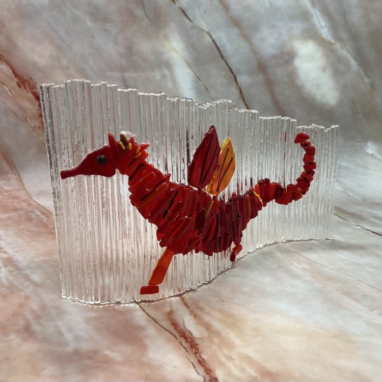 Freestanding Red Dragon Wave | Fused Glass