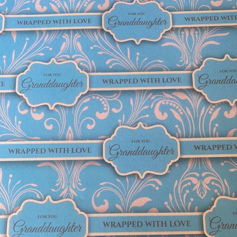 Granddaughter Gift wrapping paper x 1 sheet with 2 matching tags blue vintage birthday - Out of the ORDinary Online 