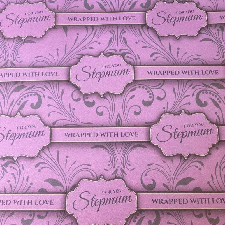 Stepmum Gift Wrapping paper Birthday Thank You Mother’s Day 500 x 700 sheet- Vintage Stepmom pink - Out of the ORDinary Online 