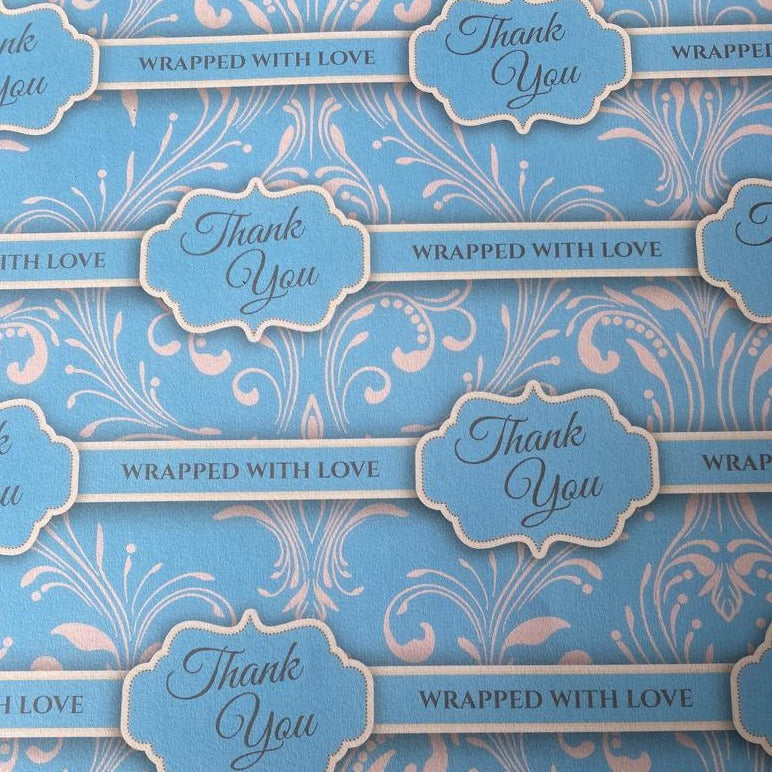 Thank you Gift wrapping paper x 1 sheet with 2 matching tags blue vintage - Out of the ORDinary Online 