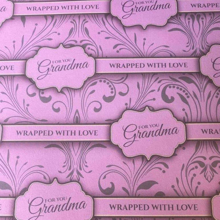 Grandma Gift wrapping paper x 1 sheet with 2 matching tags pink vintage birthday - Out of the ORDinary Online 